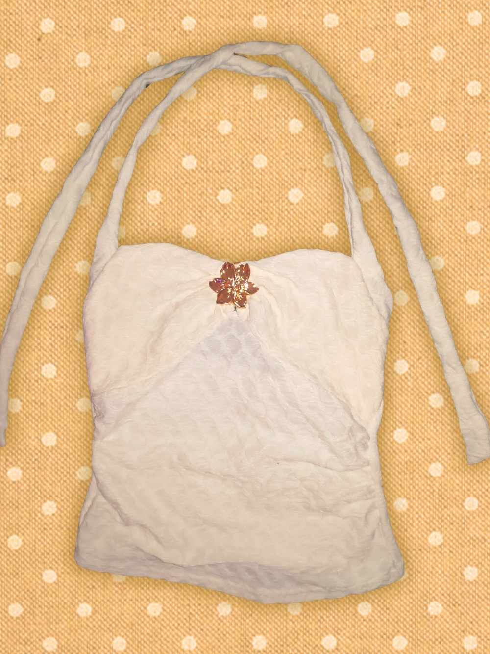 Cute Cream Halter Top W/ Gold Flower